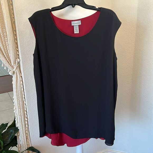 Catherine's Double Layer Asymmetrical Tank / Shell in Black and Red ~ OX - Picture 1 of 6